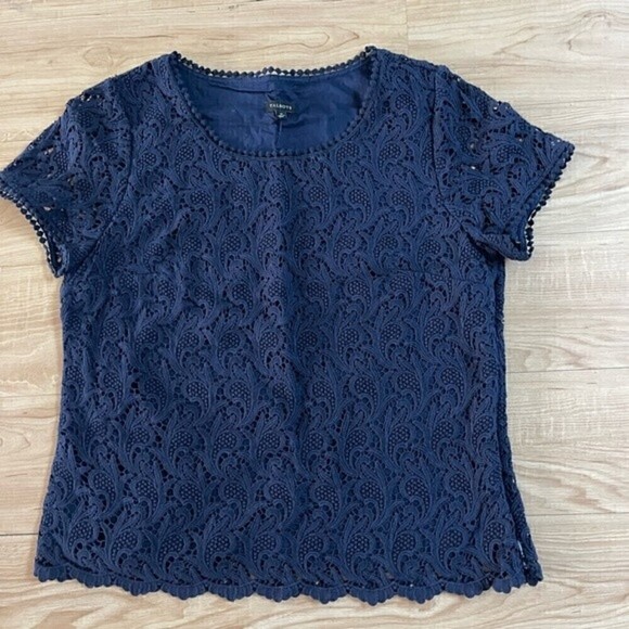 Talbots Blue Short Sleeve Scoop Neck Lace Top Lined | Size 12 - Picture 10 of 13